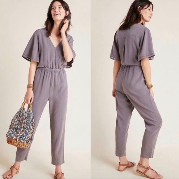 Anthropologie Cloth & Stone Medium Gulpiyuri Jumpsuit Flutter Sleeve - Picture 1 of 12